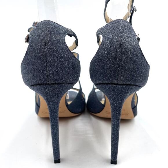 Jimmy‎ Choo Lang Glitter Sandals Fine Navy Blue Strappy Stiletto Heels Sz 37 / 7 - Picture 7 of 9